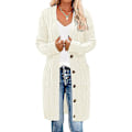 Miniatyrbillede 1 af 5: Dame Langærmet Kabelstrikket Lang Cardigan Åben Front Trøje med Knapper Yderbeklædning Hvid white XL