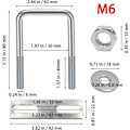 Miniatyrbild 2 av 5: Pieces U-Bultar m6 U-Bult 80 x 50 mm, Rostfri U-Bult med Mutterplattor Bricka, Rörfixeringsklämmor, För Rördiametrar Under 50 mm