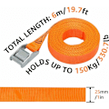 Pikkukuva 2 / 5: Kiinnitysvöiden sarja, 4 kpl, pituus 6 m, leveys 25 mm, kiinnityskyky 150 kg, täyttää standardin DIN EN 12195-2 - Oranssi