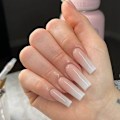 Miniatyrbillede 3 af 3: Ekstra lange firkantede tryk på negle Gradient Nude Pink Glossy Falske negle Squoval Falske negle Fuld dækning Akryl Lim på negle til kvinder og piger DIY