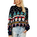 Miniatyrbilde 2 av 2: Dame Julgenser Crewneck Droppskulder Trykt Fargeblokkering Varm Pullovergenser for Vinter Høst Purplish Blue M
