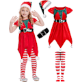 Miniatyrbilde 1 av 7: Julekostyme for gutter og jenter med hatt, julepyjamas for barn, julekjole for barn 3-8 år Röd älva 3-4 Jahre