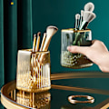 Miniatyrbillede 3 af 5: IC Makeup Organizers Desktop kosmetisk børste opbevaringsboks Case L Guld