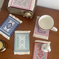 Miniatyrbilde 3 av 5: IC Bohemian Braid Lace Bomullsstickad Dusk Bord Matte Spisebrikke Ma Rød