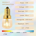 Pikkukuva 2 / 4: 5 kpl Salt Bulb 15W E14 T22 -lamppuja, lämmin valkoinen hehkulamppu 2700K, 80LM, AC 230V, uunilamppu 15W 300°, uuniin, jääkaappiin, suolalamppuun, grilliuuneihin NPTERBL