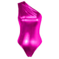 Miniatyrbilde 1 av 5: Kvinners metallisk flytende body One Shoulder Leotard Top Rose-L/Rose