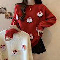 Miniatyrbillede 3 af 7: Sød jule rød lazy style sweater til kvinder efterår og vinter aldersreducerende løs mave-dækkende slankende toppe MJ51 red One size [85-140 catties]