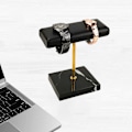 Miniatyrbillede 3 af 5: 2x Sort Marmor Base Ur Stand Guld Metal Stang Smykkestativ