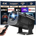 Miniprojektor 4K-stöd Native 1080P Smart Android 11 WiFi 6 Bluetooth 5.2 180° roterbar för hemmabio Svart