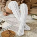 Miniatyrbillede 3 af 5: Varme Strikket Knæstrømper Høje Strømper Thigh High Hvid Hvid white