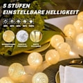 Miniatyrbild 2 av 5: IC Bomullsslinga, 20 LED USB-slingor med fjärrkontroll och timer, ljusslinga med bomullsbollar inomhus för julfest, barnrum, sovrum, grå