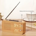 Miniatyrbild 3 av 4: IC Retro sängklockradio i trä med hög upplösning, klockradio i trä med stor skärm, digital display, klockradio