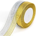 Miniatyrbild 1 av 5: IC 2 rullar presentband guld och silver, 22 m satinband för att göra rosetter, dekorativt band för bröllop
