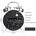 Miniatyrbild 3 av 5: Hög väckarklocka för tunga sovare, 4-tums tyst icke-tickande kvarts med bakgrundsbelysning, dubbelklocka (blå)