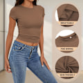 Miniatyrbild 7 av 7: Basic slim fit t-shirt för kvinnor, skims Y2K topp dupe, crop tops kvinnor, magfri topp kvinnor, basic crop tops casual atletisk topp tonåring streetwear, Y2K skjorta BRUN L