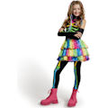 Miniatyrbillede 4 af 7: Farverigt og trendy skeletkostume til piger, luksus kostume med hårextensions, til Halloween-fester Small ( 5 – 7 yrs)