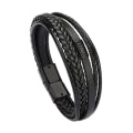 Miniatyrbilde 1 av 5: Flettet skinnarmbånd for menn Kvinner Mansjettarmbånd med magnetlås Svart og brunt moteprydnader Gaver Black