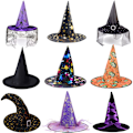 Miniatyrbild 2 av 10: Halloween-hatt lysande häxhatt festdekoration spindelnät trollkarlhatt pumpa varmstämpling svart häxhatt MJ51 Black 5 One Size