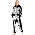 Miniatyrbillede 3 af 8: Unisex Skelet Onesie Pyjamas Pludset Skelet Jumpsuit Lynlås Halloween Hoodie Pyjamas til Voksne Natkjole Kostume Svart S