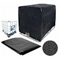 Pikkukuva 1 / 5: IBC-säiliön suojapeite 1000 litran IBC-säiliöön, 116 x 100 x 120 cm UV-suojattu sateenkestävä vesisäiliön suojus (musta)..DEBUNS