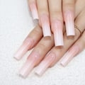 Miniatyrbillede 1 af 3: Ekstra lange firkantede tryk på negle Gradient Nude Pink Glossy Falske negle Squoval Falske negle Fuld dækning Akryl Lim på negle til kvinder og piger DIY