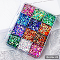 Miniatyrbilde 2 av 4: Grenseoverskridende bestselgende paljettgel-flashpulver havfrue limfri lapp barnas forestilling nattklubb scene sminke makeup 12 color box set-09