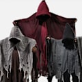 Pikkukuva 2 / 9: Halloween-viitta aikuisten ja lasten zombipukuun, kalloviitta rekvisiitta kauhuhaamu tie MJ51 One Size grey