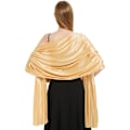Miniatyrbilde 1 av 5: Silkesatin skjerf wraps for kvinner damer skjerf bruder brudepiker stål sjal for bryllup aftenfest jenter gaver elfenben metallisk Gold