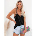 Miniatyrbillede 2 af 5: IC Satin Mesh V-hals Tanktop Dame Cami Top Silke Camisole Casual Bluse (Stor)