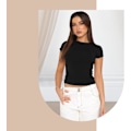 Miniatyrbilde 6 av 7: Basic t-skjorte med slim fit for kvinner, skims Y2K topp dupe, crop topper for kvinner, magfri topp for kvinner, basic crop topper casual atletisk topp tenårings streetwear, Y2K skjorte svart M