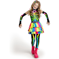 Miniatyrbilde 1 av 7: Fargerikt og trendy skjeletkostyme for jenter, luksuriøst kostyme med hårforlengelser, for Halloween-fester Small ( 5 – 7 yrs)