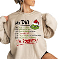 Miniatyrbilde 1 av 2: Juletrøye for kvinner med rund hals, Grinch-print, langarmet grønn monstergenser, topp, khaki Khaki M