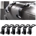 Miniatyrbillede 1 af 7: Bilkroge, 6 stk. Bilopbevaringskroge Bagsæde Nakkestøtte Hanger, Universal Bil Håndtaskekroge, Multifunktionelle Heavy Duty Bil Bagsæde Opbevaringskroge Black