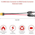Miniatyrbillede 3 af 5: 12AWG Solpanelkabel til XT60 Hun til Bærbar Power Station, Bærbar Power Station, Lipo Batteri 60cm