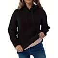 Miniatyrbillede 3 af 5: Solid Kænguru Lomme Hoodie, Casual Langærmet Hoodie Til Efterår & Vinter, Damebeklædning Sort black L