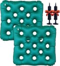 Uppblåsbar sittdyna 2-pack, tryckavlastande våffeldesign luftkuddar med 2 handpumpar för kontor, resor och bil, grön