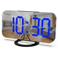 Digital väckarklocka med spegeldisplay, stor LED-skärm och dubbla USB-laddningsportar för sovrum, svart med blå siffror