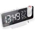 Projector Alarm Clock, Clock Radio with Temperature, Humidity, 7.5 Inch Mirror LED Display, with Automatic Dimming Function, (White)