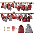 Miniatyrbilde 1 av 6: Adventskalender til å fylle stoffpose, 1-24 adventsnummerklistremerker smykkekalender gavepose julekalendersett håndverkspose til å fylle med