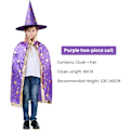 Pikkukuva 7 / 7: Noidan viitta ja hattu, Halloween-asu lapsille, noidan viitta, tähtiviitta, taikurihattu, roolileikki pojille ja tytöille lila