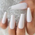 Miniatyrbillede 5 af 5: Ekstra lange Ballerina Hvide Falske Negle Matte Pure Solid Color Frosted Tapered Fost Tykke Genanvendelige Fingernegle 24 Stk
