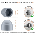 Pikkukuva 2 / 4: M10 mutterinsuojukset 17 mm avaimelle Harmaa 50 kpl