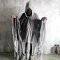 Pikkukuva 4 / 9: Halloween-viitta aikuisten ja lasten zombipukuun, kalloviitta rekvisiitta kauhuhaamu tie MJ51 One Size grey