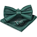 Miniatyrbilde 1 av 7: Herre Sløyfe, Klassisk Ensfarget Sløyfe for Menn, Sateng Tux Sløyfe, Justerbar Formell Sløyfe for Fest, Bryllup 3pcs-DARK GREEN