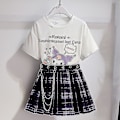 Miniatyrbilde 2 av 4: Sanrios tegneserie Kawaii jenter hvit T-skjorte dress Kuromi søt sommer kort ermet college Jk uniform skjørt barn trendy skjørt Kuromi2 Kuromi2 170cm