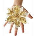 Miniatyrbilde 4 av 5: 12 stk. Glitter Juleblomster (15cm) med 12 stk. Kunstig Julestjerne til Juletre (Gull)
