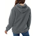 Miniatyrbillede 2 af 5: Solid Kænguru Lomme Hoodie, Casual Langærmet Hoodie Til Efterår & Vinter, Damebeklædning Grå grey L