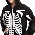 Miniatyrbillede 5 af 8: Unisex Skelet Onesie Pyjamas Pludset Skelet Jumpsuit Lynlås Halloween Hoodie Pyjamas til Voksne Natkjole Kostume Svart S