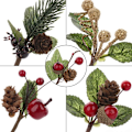 Miniatyrbild 3 av 5: Konstgjorda Tallkvistar, 30 st Julröda Bär Tallkottar Stjälkar, Mini Stimulerande Röda Bärgrenar för Julblomsterarrangemang
