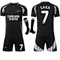 Miniatyrbillede 1 af 2: 2024-2025 Arsenal Bortalag Barn Vuxen Svart Fotbollströja Kit Med Strumpor No.7 SAKA No.7 SAKA XXL